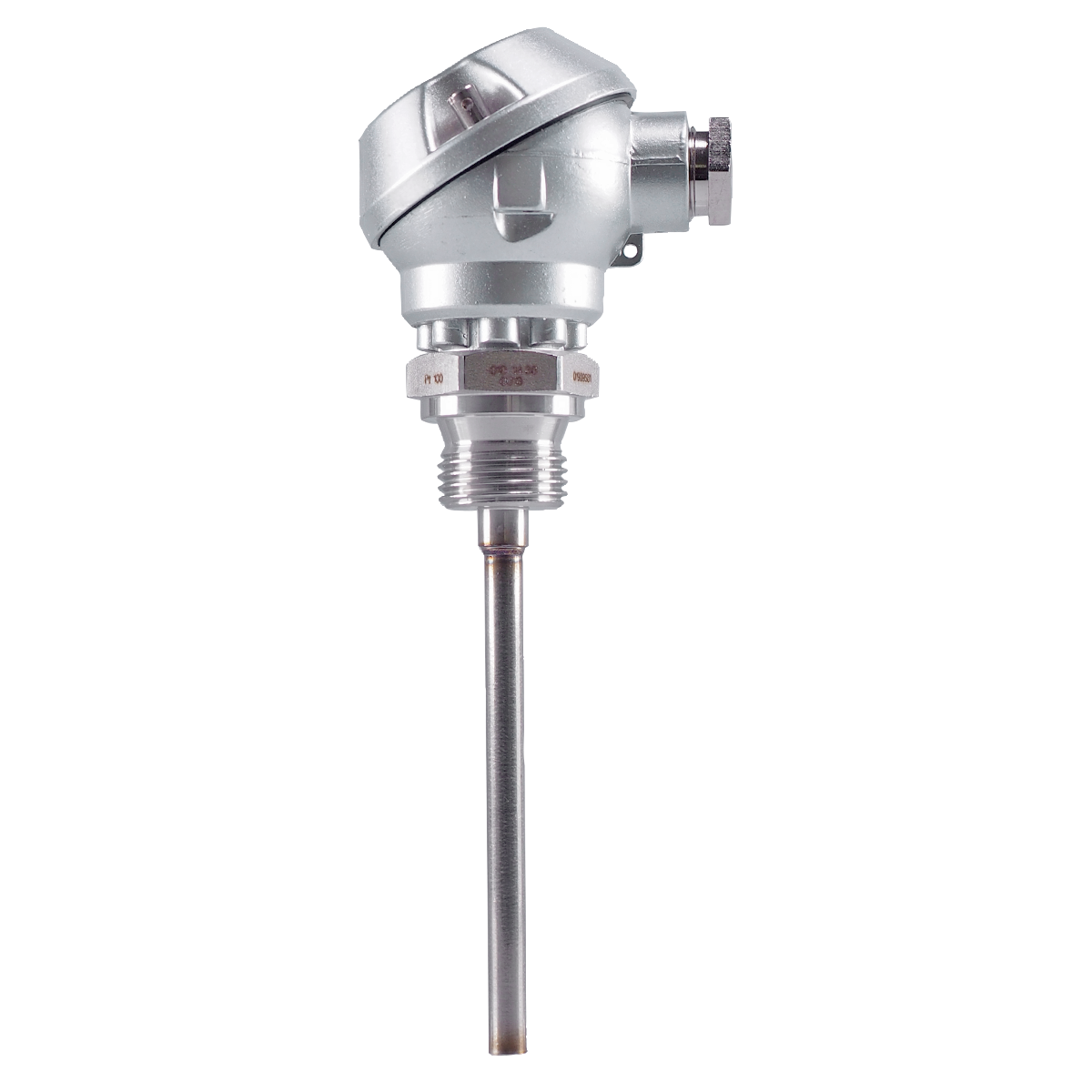 JUMO screw-in resistance thermometer with connection head form J, with stepped protection tube for air measurement (with 1 x Pt to Ø 2.6 mm, with 2 x Pt to Ø 3.5 mm)
